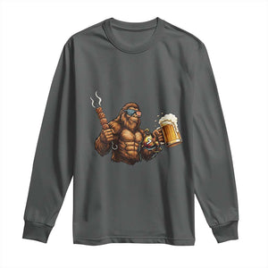 Funny Bigfoot BBQ Party Long Sleeve Shirt Sasquatch Drinking Beer Celebrate Championship TS14 Dark Heather Print Your Wear