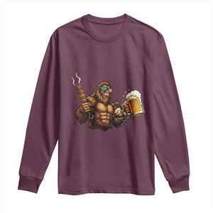 Funny Bigfoot BBQ Party Long Sleeve Shirt Sasquatch Drinking Beer Celebrate Championship TS14 Maroon Print Your Wear