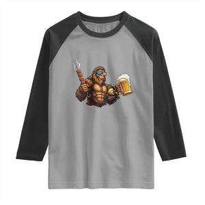 Funny Bigfoot BBQ Party Raglan Shirt Sasquatch Drinking Beer Celebrate Championship TS14 Sport Gray Black Print Your Wear