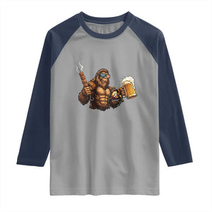 Funny Bigfoot BBQ Party Raglan Shirt Sasquatch Drinking Beer Celebrate Championship TS14 Sport Gray Navy Print Your Wear