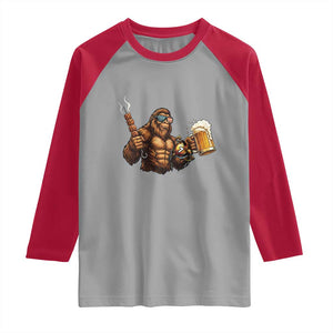 Funny Bigfoot BBQ Party Raglan Shirt Sasquatch Drinking Beer Celebrate Championship TS14 Sport Gray Red Print Your Wear