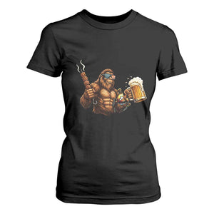 Funny Bigfoot BBQ Party T Shirt For Women Sasquatch Drinking Beer Celebrate Championship TS14 Black Print Your Wear