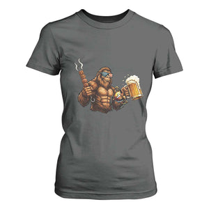 Funny Bigfoot BBQ Party T Shirt For Women Sasquatch Drinking Beer Celebrate Championship TS14 Dark Heather Print Your Wear
