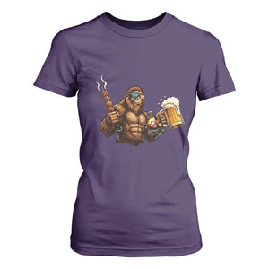 Funny Bigfoot BBQ Party T Shirt For Women Sasquatch Drinking Beer Celebrate Championship TS14 Purple Print Your Wear