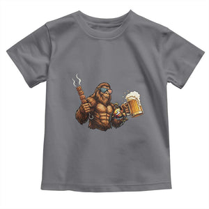 Funny Bigfoot BBQ Party Toddler T Shirt Sasquatch Drinking Beer Celebrate Championship TS14 Charcoal Print Your Wear