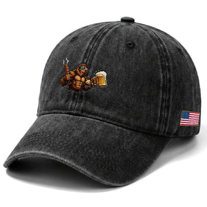 Funny Bigfoot BBQ Party Washed Cotton Baseball Cap Sasquatch Drinking Beer Celebrate Championship TS14 Print Your Wear