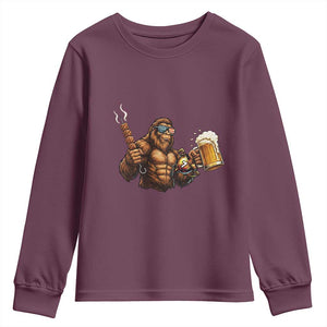 Funny Bigfoot BBQ Party Youth Sweatshirt Sasquatch Drinking Beer Celebrate Championship TS14 Maroon Print Your Wear