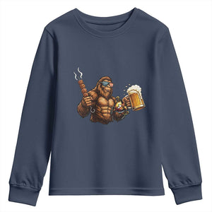 Funny Bigfoot BBQ Party Youth Sweatshirt Sasquatch Drinking Beer Celebrate Championship TS14 Navy Print Your Wear