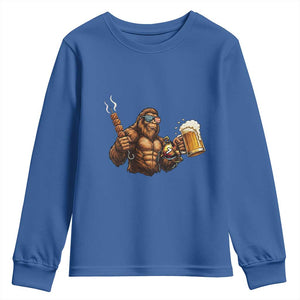 Funny Bigfoot BBQ Party Youth Sweatshirt Sasquatch Drinking Beer Celebrate Championship TS14 Royal Blue Print Your Wear