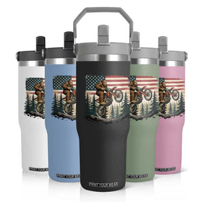 Bigfoot Dirt Bike Flip Straw Tumbler Patriotic Sasquatch American Flag TS14 Print Your Wear