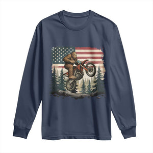 Bigfoot Dirt Bike Long Sleeve Shirt Patriotic Sasquatch American Flag TS14 Navy Print Your Wear