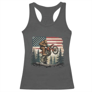 Bigfoot Dirt Bike Racerback Tank Top Patriotic Sasquatch American Flag TS14 Dark Heather Print Your Wear