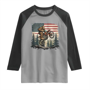 Bigfoot Dirt Bike Raglan Shirt Patriotic Sasquatch American Flag TS14 Sport Gray Black Print Your Wear