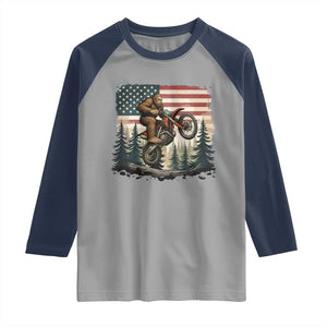 Bigfoot Dirt Bike Raglan Shirt Patriotic Sasquatch American Flag TS14 Sport Gray Navy Print Your Wear