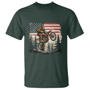 Bigfoot Dirt Bike T Shirt Patriotic Sasquatch American Flag TS14 Dark Forest Green Print Your Wear