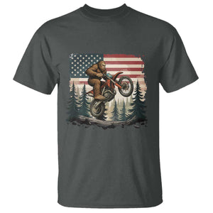 Bigfoot Dirt Bike T Shirt Patriotic Sasquatch American Flag TS14 Dark Heather Print Your Wear