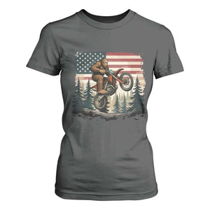 Bigfoot Dirt Bike T Shirt For Women Patriotic Sasquatch American Flag TS14 Dark Heather Print Your Wear