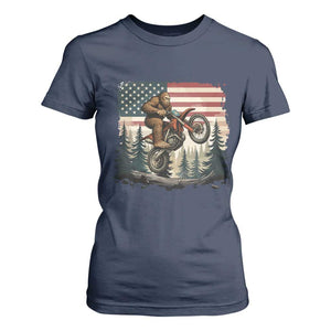 Bigfoot Dirt Bike T Shirt For Women Patriotic Sasquatch American Flag TS14 Navy Print Your Wear