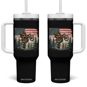 Bigfoot Dirt Bike Tumbler With Handle Patriotic Sasquatch American Flag TS14 One Size: 40 oz Black Print Your Wear