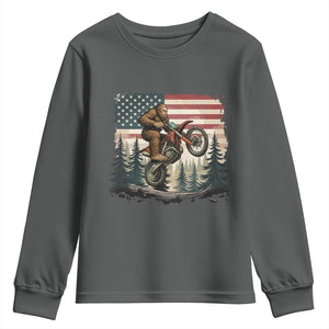 Bigfoot Dirt Bike Youth Sweatshirt Patriotic Sasquatch American Flag TS14 Dark Heather Print Your Wear