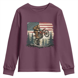 Bigfoot Dirt Bike Youth Sweatshirt Patriotic Sasquatch American Flag TS14 Maroon Print Your Wear