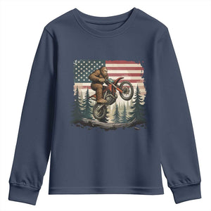 Bigfoot Dirt Bike Youth Sweatshirt Patriotic Sasquatch American Flag TS14 Navy Print Your Wear