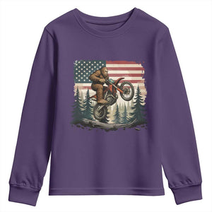 Bigfoot Dirt Bike Youth Sweatshirt Patriotic Sasquatch American Flag TS14 Purple Print Your Wear