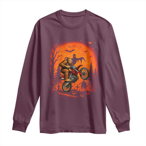 Bigfoot Dirt Bike Long Sleeve Shirt Sasquatch Halloween Creepy Biker TS14 Maroon Print Your Wear