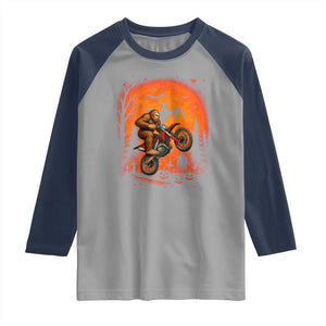 Bigfoot Dirt Bike Raglan Shirt Sasquatch Halloween Creepy Biker TS14 Sport Gray Navy Print Your Wear