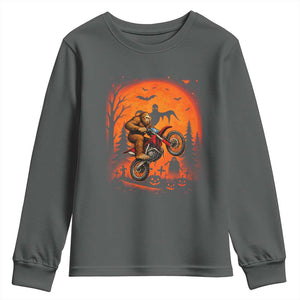 Bigfoot Dirt Bike Youth Sweatshirt Sasquatch Halloween Creepy Biker TS14 Dark Heather Print Your Wear