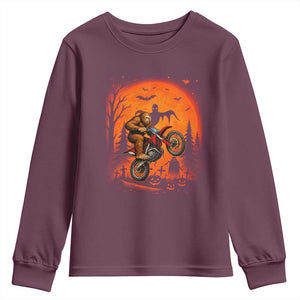 Bigfoot Dirt Bike Youth Sweatshirt Sasquatch Halloween Creepy Biker TS14 Maroon Print Your Wear