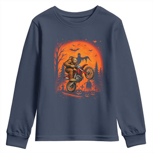 Bigfoot Dirt Bike Youth Sweatshirt Sasquatch Halloween Creepy Biker TS14 Navy Print Your Wear