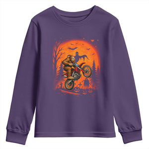 Bigfoot Dirt Bike Youth Sweatshirt Sasquatch Halloween Creepy Biker TS14 Purple Print Your Wear