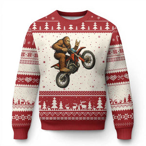 Bigfoot Dirt Bike Ugly Christmas Sweater Motocross Sasquatch Rock On Hand TS14 Beige Red Print Your Wear