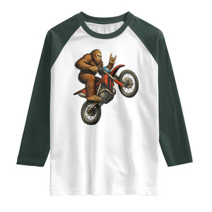Bigfoot Dirt Bike Raglan Shirt Motocross Sasquatch Rock On Hand TS14 White Dark Forest Green Print Your Wear