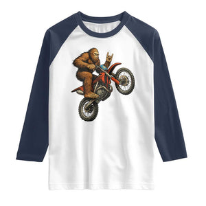 Bigfoot Dirt Bike Raglan Shirt Motocross Sasquatch Rock On Hand TS14 White Navy Print Your Wear