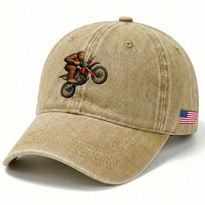 Bigfoot Dirt Bike Washed Cotton Baseball Cap Motocross Sasquatch Rock On Hand TS14 Print Your Wear