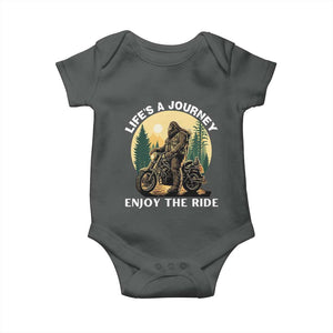 Motorcycle Bigfoot Sasquatch Baby Onesie Life Is A Journey Enjoy The Ride TS14 Dark Heather Print Your Wear
