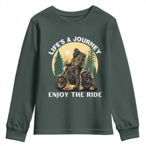 Motorcycle Bigfoot Sasquatch Youth Sweatshirt Life Is A Journey Enjoy The Ride TS14 Dark Forest Green Print Your Wear