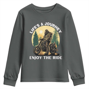 Motorcycle Bigfoot Sasquatch Youth Sweatshirt Life Is A Journey Enjoy The Ride TS14 Dark Heather Print Your Wear