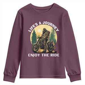 Motorcycle Bigfoot Sasquatch Youth Sweatshirt Life Is A Journey Enjoy The Ride TS14 Maroon Print Your Wear