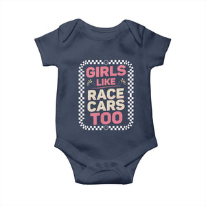 Racing Girl Baby Onesie Girls Like Race Cars Too TS14 Navy Print Your Wear