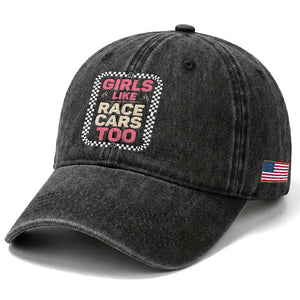 Racing Girl Washed Cotton Baseball Cap Girls Like Race Cars Too TS14 Print Your Wear