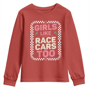 Racing Girl Youth Sweatshirt Girls Like Race Cars Too TS14 Red Print Your Wear