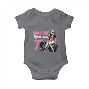 Racing Car Girl Baby Onesie Girls Like Race Cars Too TS14 Charcoal Print Your Wear