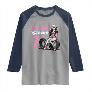 Racing Car Girl Raglan Shirt Girls Like Race Cars Too TS14 Sport Gray Navy Print Your Wear