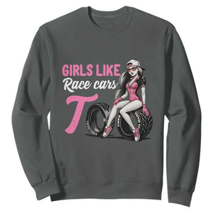 Racing Car Girl Sweatshirt Girls Like Race Cars Too TS14 Dark Heather Print Your Wear