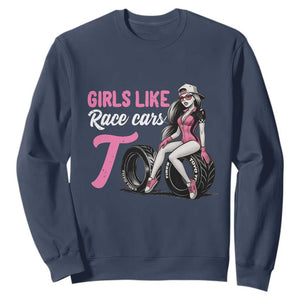 Racing Car Girl Sweatshirt Girls Like Race Cars Too TS14 Navy Print Your Wear