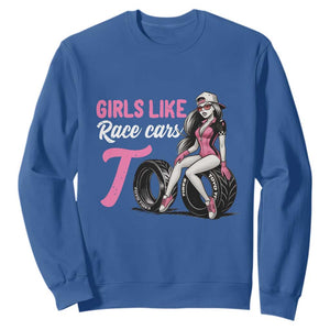 Racing Car Girl Sweatshirt Girls Like Race Cars Too TS14 Royal Blue Print Your Wear