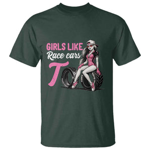 Racing Car Girl T Shirt Girls Like Race Cars Too TS14 Dark Forest Green Print Your Wear